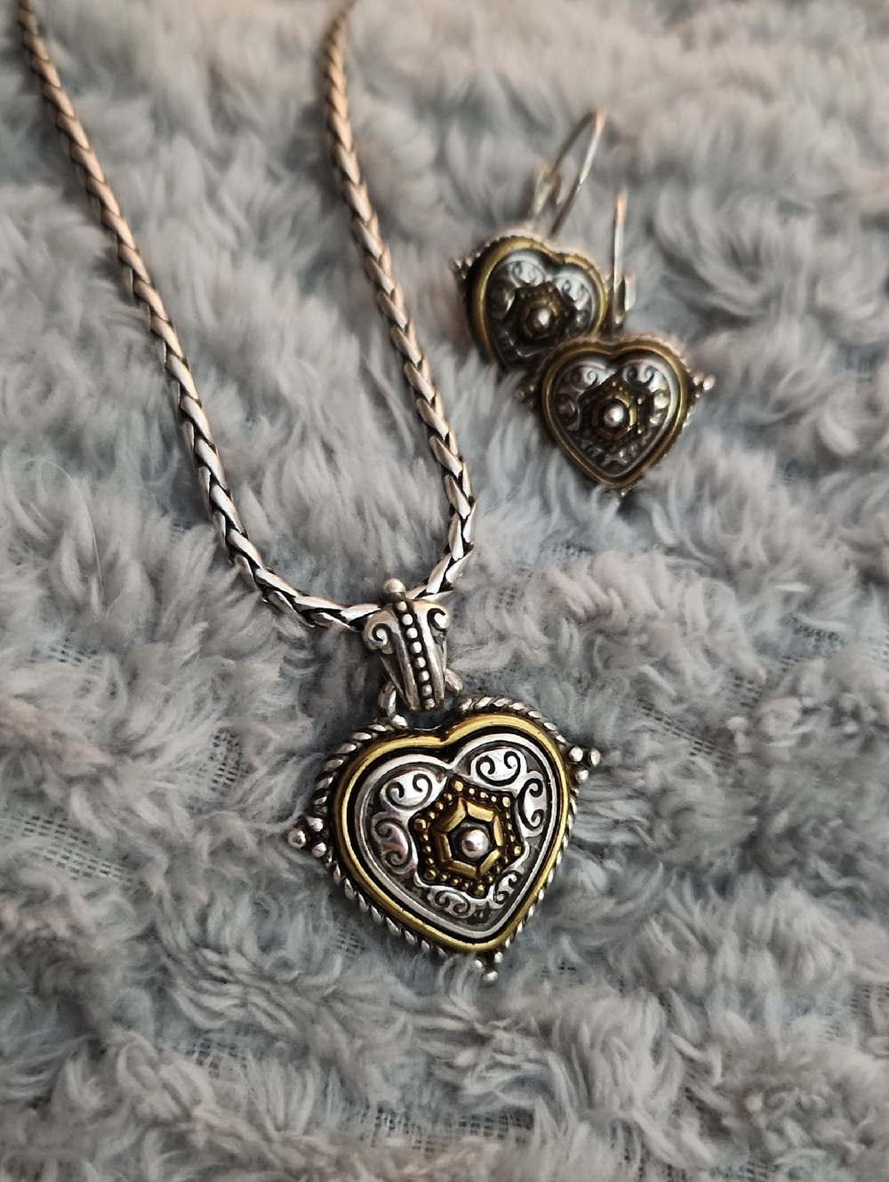 Brighton Heart Pendant Necklace and Earrings Set in Silver and Gold Tones